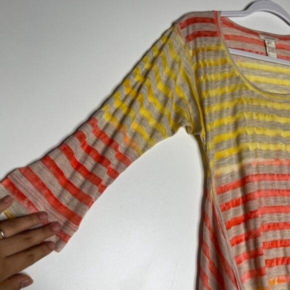 Sundance Womens Top Size S Yellow Striped Long Sleeve Asymmetrical Hem Blouse - Picture 7 of 10